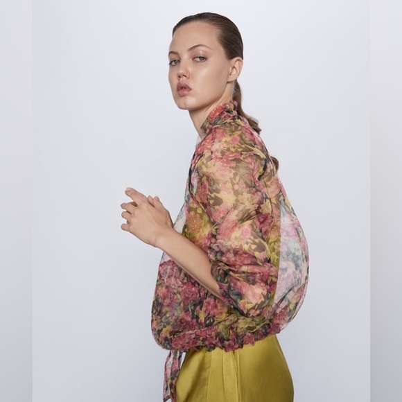 Zara Floral Print Organza Bomber Jacket - Picture 2 of 6